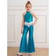 thumbnail image 6 of SiiRoh Kids Girls 70s Disco Jazz Dance Outfits Shiny Sequin Halter Crop Top with Flare Pants Stage Performance Light Blue 6, 6 of 7