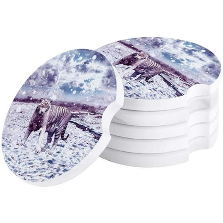 

ZHANZZK Tiger Set of 6 Car Coaster for Drinks Absorbent Ceramic Stone Coasters Cup Mat with Cork Base for Home Kitchen Room Coffee Table Bar Decor