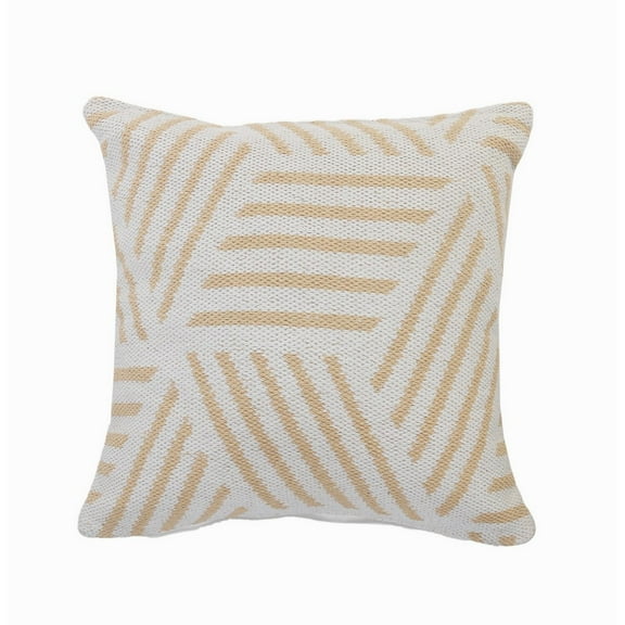Ox Bay 20" x 20" Hand-Woven White/ Tan Geometric Organic Cotton Pillow Cover
