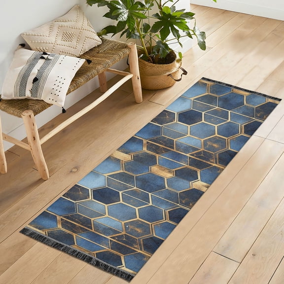 Yayeee Runner Rug for Bedroom 2'x6' Machine Washable Hallway Non Slip Mat, Elegant Hexagon Pattern