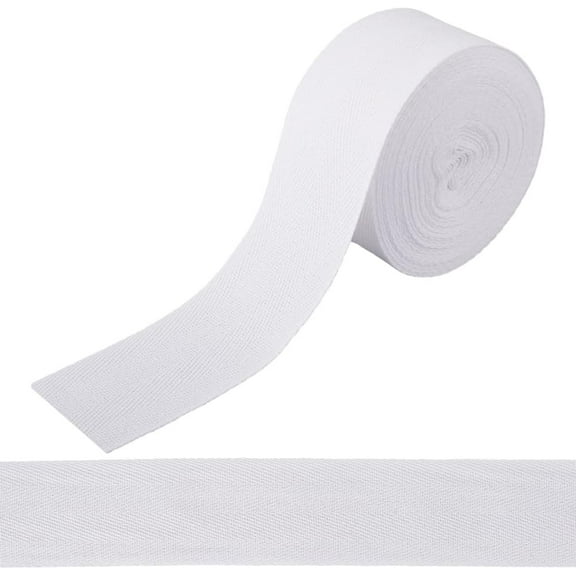 10.94 Yards x 2 Inch Cotton Twill Ribbon White Herringbone Webbing Tapes Bias Binding Ribbon Roll Trimming for Clothes Sewing Dressmaking Carpet Seam Binding Gift Wrapping Packing Crafts