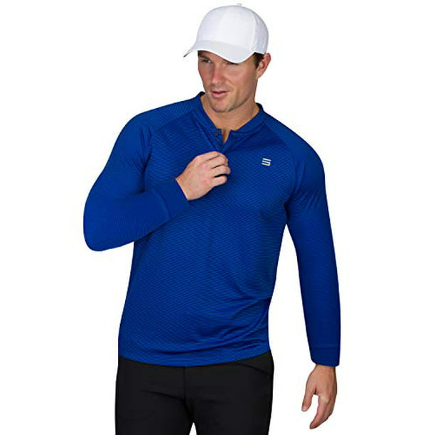 Dry Fit Long Sleeve Collarless Golf Shirts for Men - 4 Way Stretch 