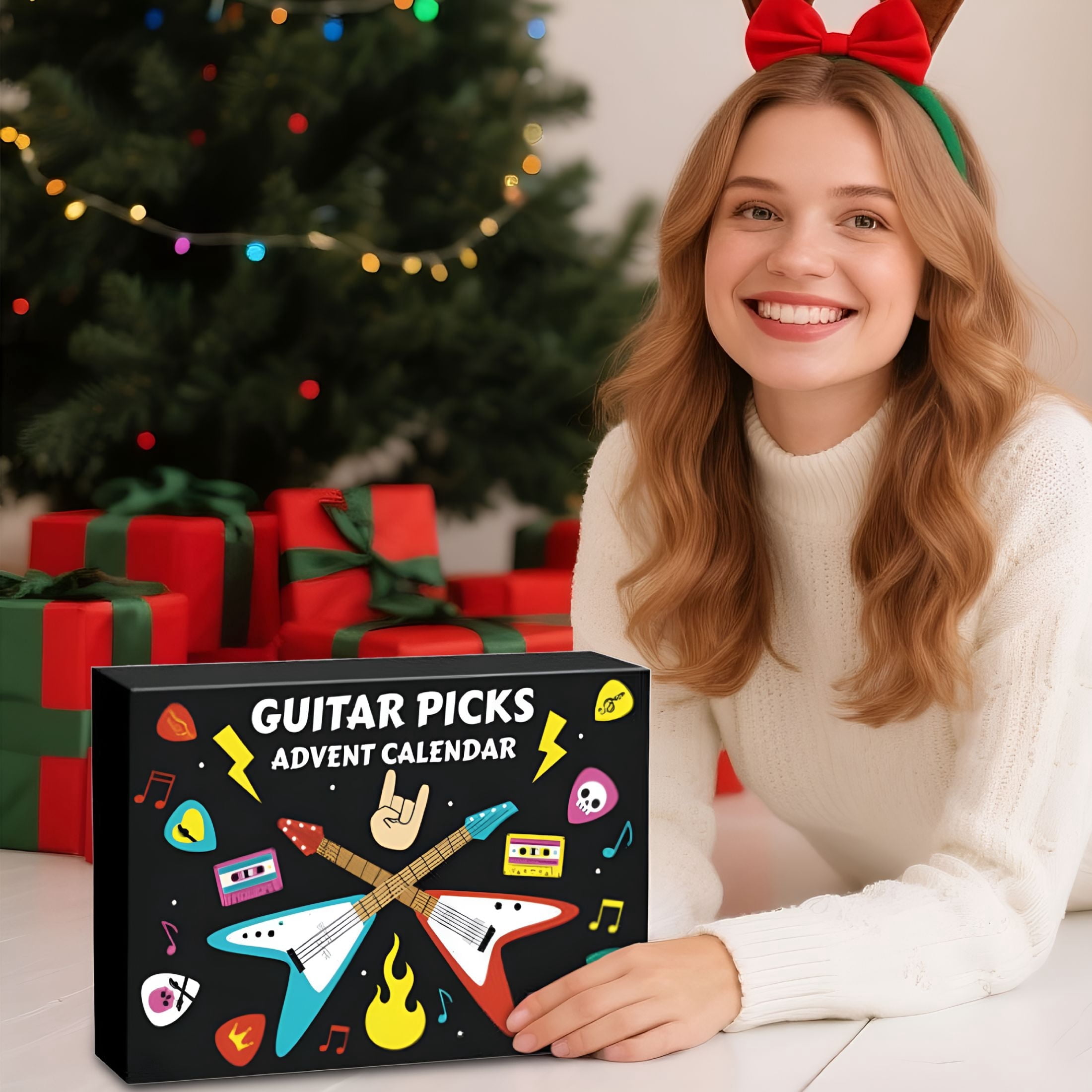 BESTSKY 2026 New Guitar Player Advent Calendarwith 22 Picks and Pick Holder,Christmas Countdown Calendar for Music Lovers,Bass Ukulele Themed Christmas Advent Calendar Gift