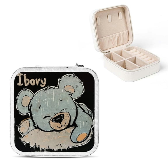 FCXZI Teddy Bear Valentine's Day Jewelry Box for Necklaces Rings Earrings White