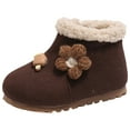 thumbnail image 5 of Toddler Girls Snow Boots Cute Knit Bowtie Floral Fuzzy Lined Winter Booties Side Zipper Nonslip Flat Ankle Boots 11 Little Kid Coffee, 5 of 6