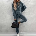 thumbnail image 4 of Long Sleeve Pullover Set Women Velvet Jogger Set Pullover Hoodie Drawstring with Pockets Soft Comfortable Warm Streetwear Tracksuit Outfits Dark Gray L, 4 of 7