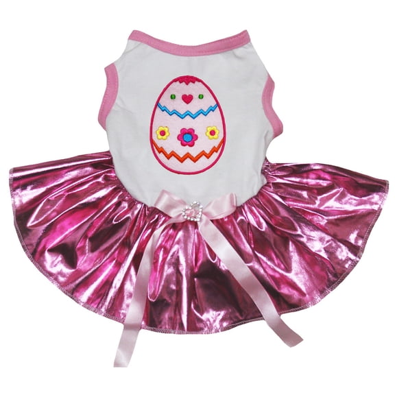 Petitebelle Pink Easter Egg Puppy Dog Dress (White/Bling Pink, Small)