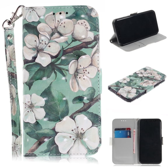 iPhone X 2017 Case, iPhone XS 2018 Case, Allytech 3D PU Leather Protective Cover & Pocket Lanyard Wallet with Cards Holder, Support Kickstand Slim Case for Apple iPhone X/ XS, Big Flower