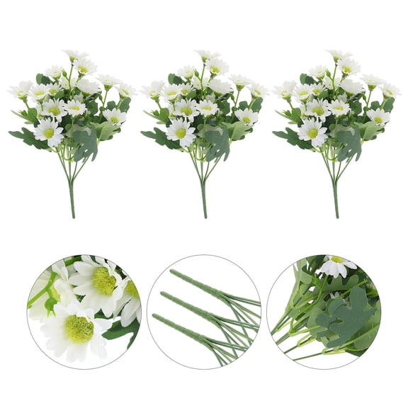 ELAYARD 3-Pack White Daisy Bouquet Artificial Flowers Plastic Faux Plants for Wedding and Home Decoration