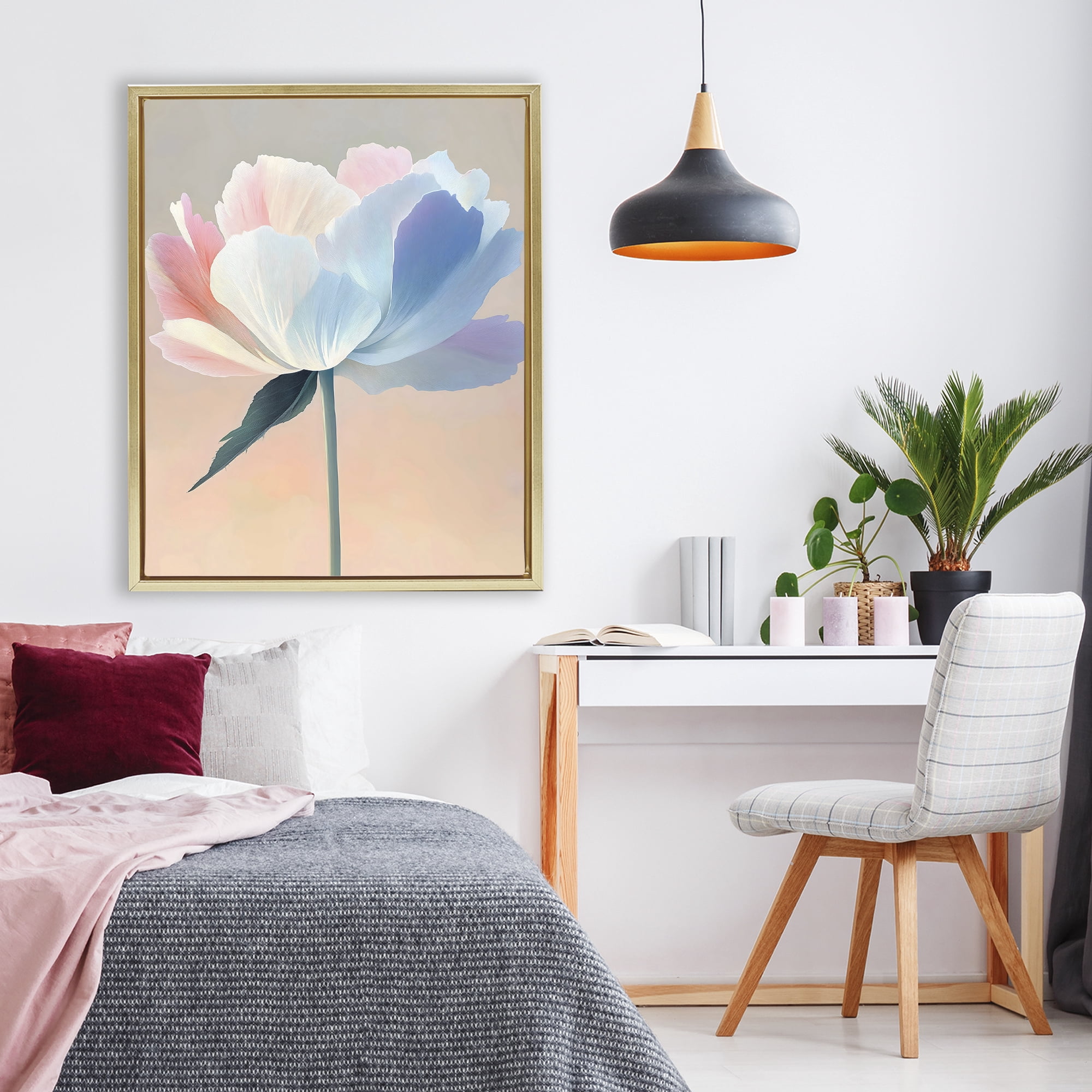 Stupell Industries Pink & Blue Flower Serenity Gold Framed Floater Canvas Wall Art, design by The Prints Vibe