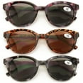 thumbnail image 2 of 3 Pairs Women Leopard Marble Print Fully Magnified Round Sunglasses Reader - Spring Hinge UV Glasses ++1.25, 2 of 4
