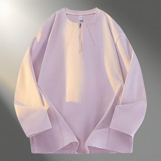 pstuiky Camisas para hombre de manga larga, Blusas/camisas casuales de moda para hombre, de color liso, de manga larga, cuello redondo y cremallera Tops casuales para hombres xl