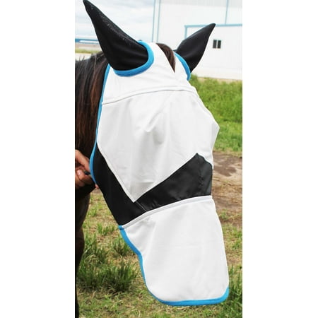 Horse UV Bug Protection Airflow Mesh Summer Fly Mask With Ears Nose White