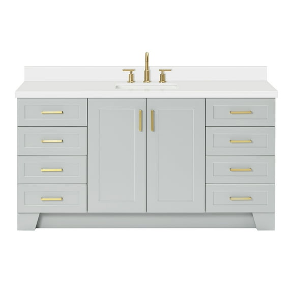 Ariel Taylor 67 Inch Single Rectangle Sink Vanity With White Quartz Countertop W/1.5" Edge In Grey