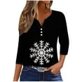 thumbnail image 2 of Mifsaly Plus Size Womens Christmas Shirts 3/4 Sleeve Xmas Snowflake Tops V-Neck 3 Buttons Loose T-Shirts Holiday Festival Funny Pullover Party Casual Blouse 2025, 2 of 5