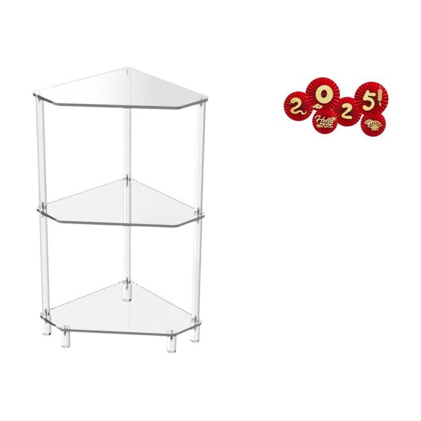 Mesa auxiliar de esquina,Mesa auxiliar de esquina de acrílico de 3 niveles,Mesa auxiliar pequeña para sala de estar,dormitorio y baño,Abanicos plegables festivos,Decoraciones de abanicos de