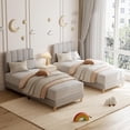 thumbnail image 3 of Tamaño individual bouclé forrado platform marco de cama con wave cabecero low profile de madera slats no necesita colchón base easy to assemble para para niños girls o boys-gris, 3 of 5