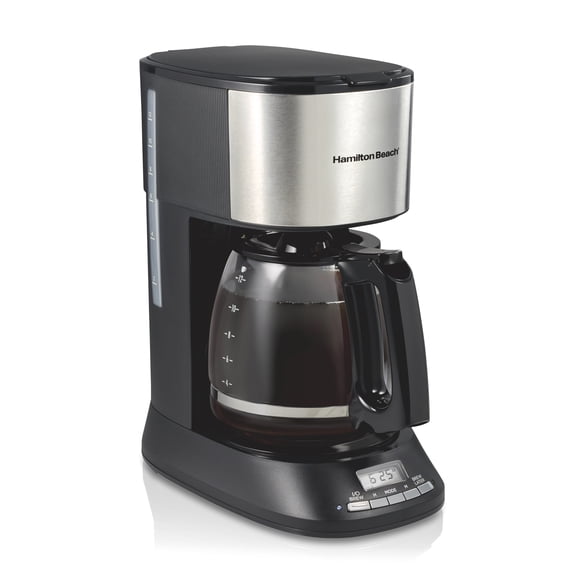 Hamilton Beach 12 Cup Programmable Coffee Maker, Borosilicate Glass Carafe, Matte Black