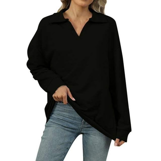 Chandail Décontracté à Manches Longues pour Femmes, Col en V, Sans Capuche, Automne, Confortable, Doux, Coupe Ample