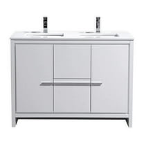 Kubebath 48″ Double Sink High Gloss White Modern Bathroom Vanity with White Quartz
