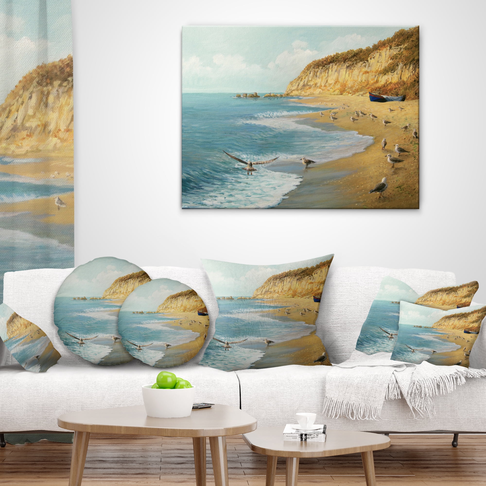 Designart The Calm Beach - Landscape Painting Throw Pillow - 12x20