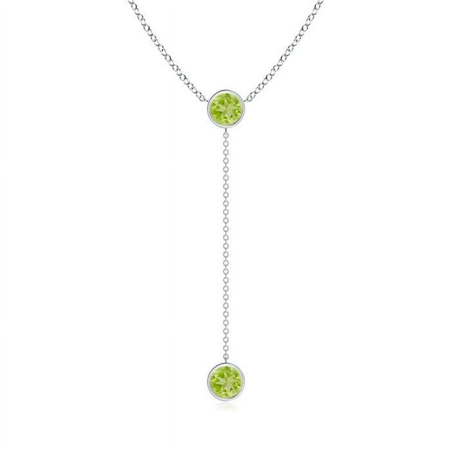Angara Collier Péridot Naturel - Collier Style Lariat Péridot Rond 1.9 ct en Platine pour Femmes