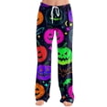 thumbnail image 4 of Womens Pj Pants Halloween Pumpkin Print Wide Leg Lounge Pants Elastic Waist Pjs, 4 of 6