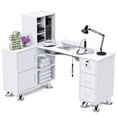 thumbnail image 3 of Advwin L-Shaped Manicure Table with Storage Drawers, Shelves, Electric Downdraft Vent, Wrist Cushioin, Salon Corner Manicure Workstation, White, 3 of 10