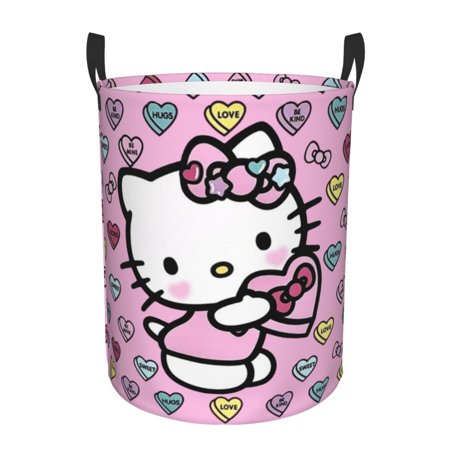 Cute Hello Kitty Large Laundry Hamper Basket Durable Oxford Fabric Waterproof Portable With Handle For Family/Kids/Bathroom/Bedroom/Dorm Dirty Storage Clothes-V22 -Small