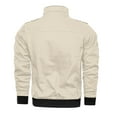 thumbnail image 2 of Mens Leather Jacket Casual Solid Color Stand Full Zip Long Sleeve Pocket Trench Loose Mens Jackets Y2K,Khaki,2XL, 2 of 5