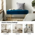 thumbnail image 2 of Velvet Upholstered Entryway Bench Bed Foot Stool with Horseshoe-shaped Metal Base Bedroom Navy, 2 of 6