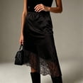 thumbnail image 4 of Jane Wardrobe Elastic Waist Satin Asymmetrical Midi Skirt Women Floral Lace Hem Layered Glossy Acetate Skirt 1PC S-L Plus Size Friendly, 4 of 5