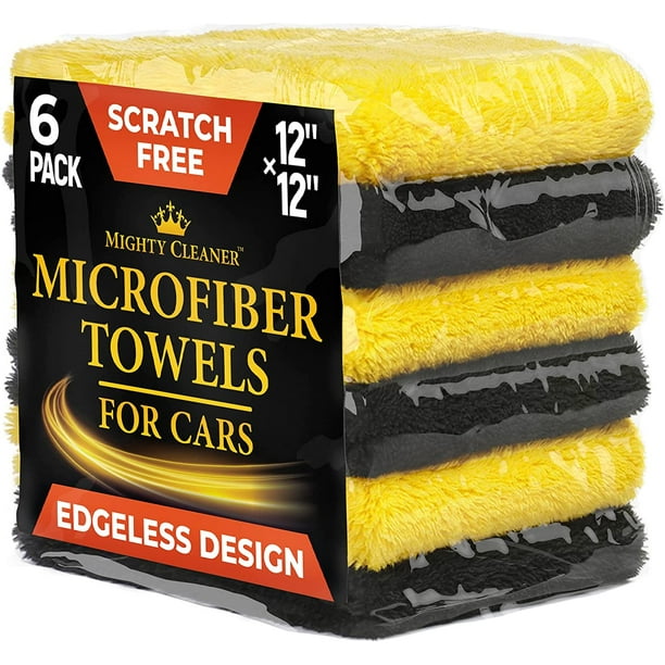 Professional Microfiber Towels for Cars 6 Pack [12 in x 12 in