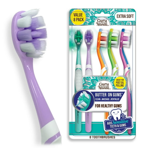 GuruNanda Butter On Gums Toothbrush, ADA Accepted, 8000+ Ultra Soft Softex Bristles for Sensitive Gums, Perfect for Whiter Teeth, 8 Ct