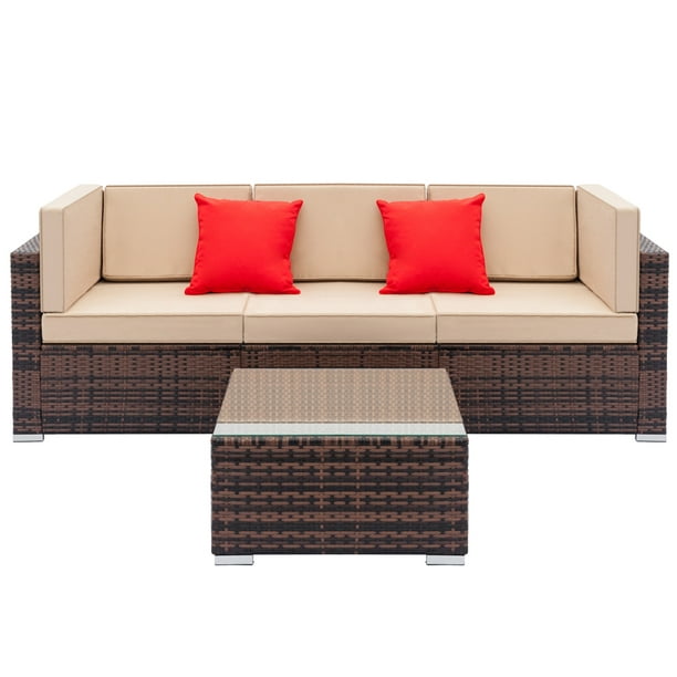 Wicker Loveseat Patio Chairs Seating On For Deck 4 Pieces Outdoor Furniture - Wicker Patio Seat Cushions