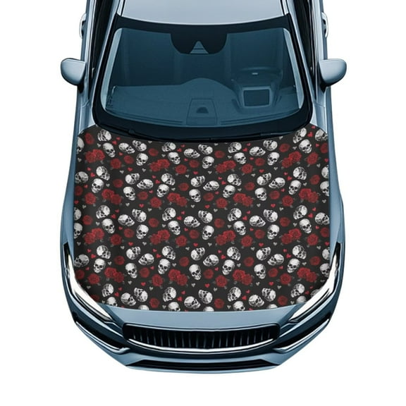 Uorisanigo Hood Cover Waterproof Sunproof Red Rose Skull Car Hood Wrap Blankets Stretchable Car Bonnet Banner for Auto Cars Truck Van SUV Automotive Accessories