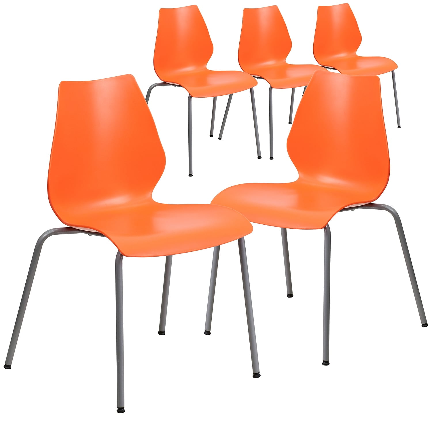 Capacity Orange Stack Chair with Lumbar Support and Silver Frame Flash Furniture HERCULES Series 770 lb 