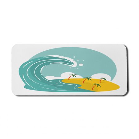 Graphic Beach Computer Mouse Pad  Big Wave Tsunami with Tropical Palm Trees  Rectangle Non-Slip Rubber Mousepad X-Large  35  x 15  Gaming Size  Seafoam Yellow White  by Ambesonne