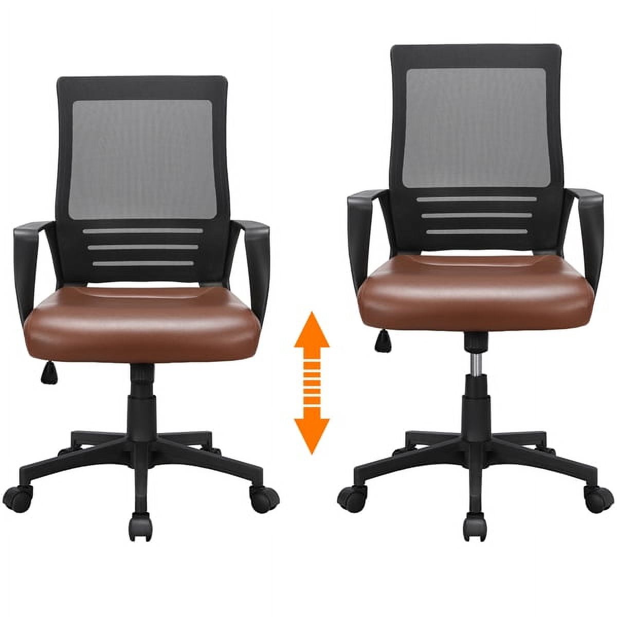 Yaheetech Office Desk Chair Swivel Computer Chair Mesh Chair with Leather Padded Seat Brown