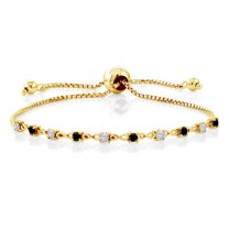 Gem Stone King 18K Yellow Gold Plated Silver Black Diamond Bracelet for Women Set with Moissanite (0.65 Cttw)