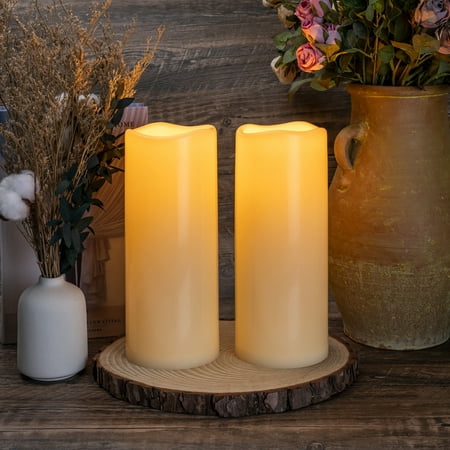 Homemory 2PCS 4" x 10'' Waterproof Outdoor Flameless Candles, Battery Operated Flickering LED Pillar Candles with Remote and Timer
