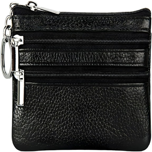 GASTROPOD Women's Leather Small Coin Purse with 3 Zipper Pockets, Mini Pouch Loose Change Wallet Card Holder Case with Keychain