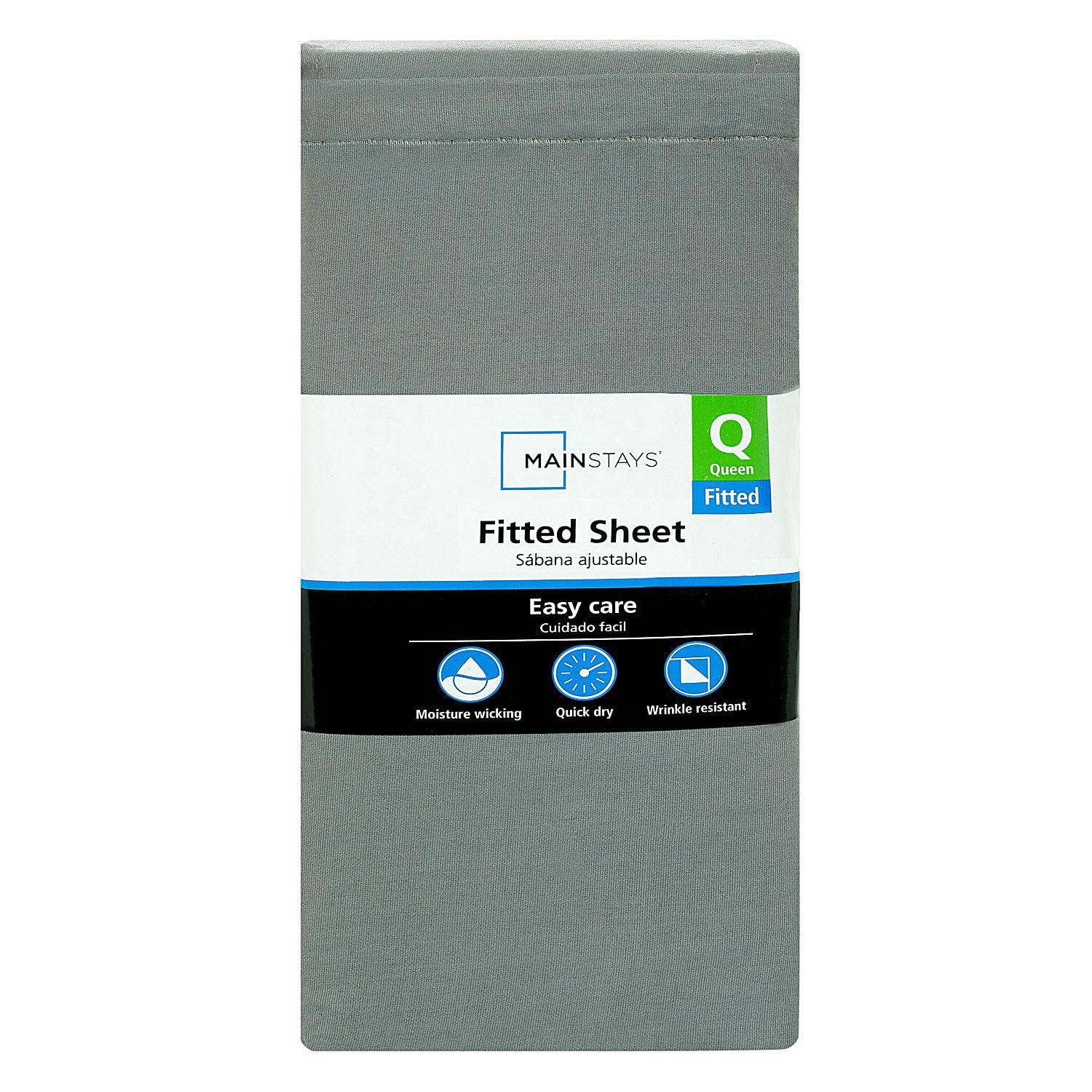 Mainstays 300TC Cotton Rich Percale Easy Care Bed Sheet Set, Grey Queen Fitted Sheet
