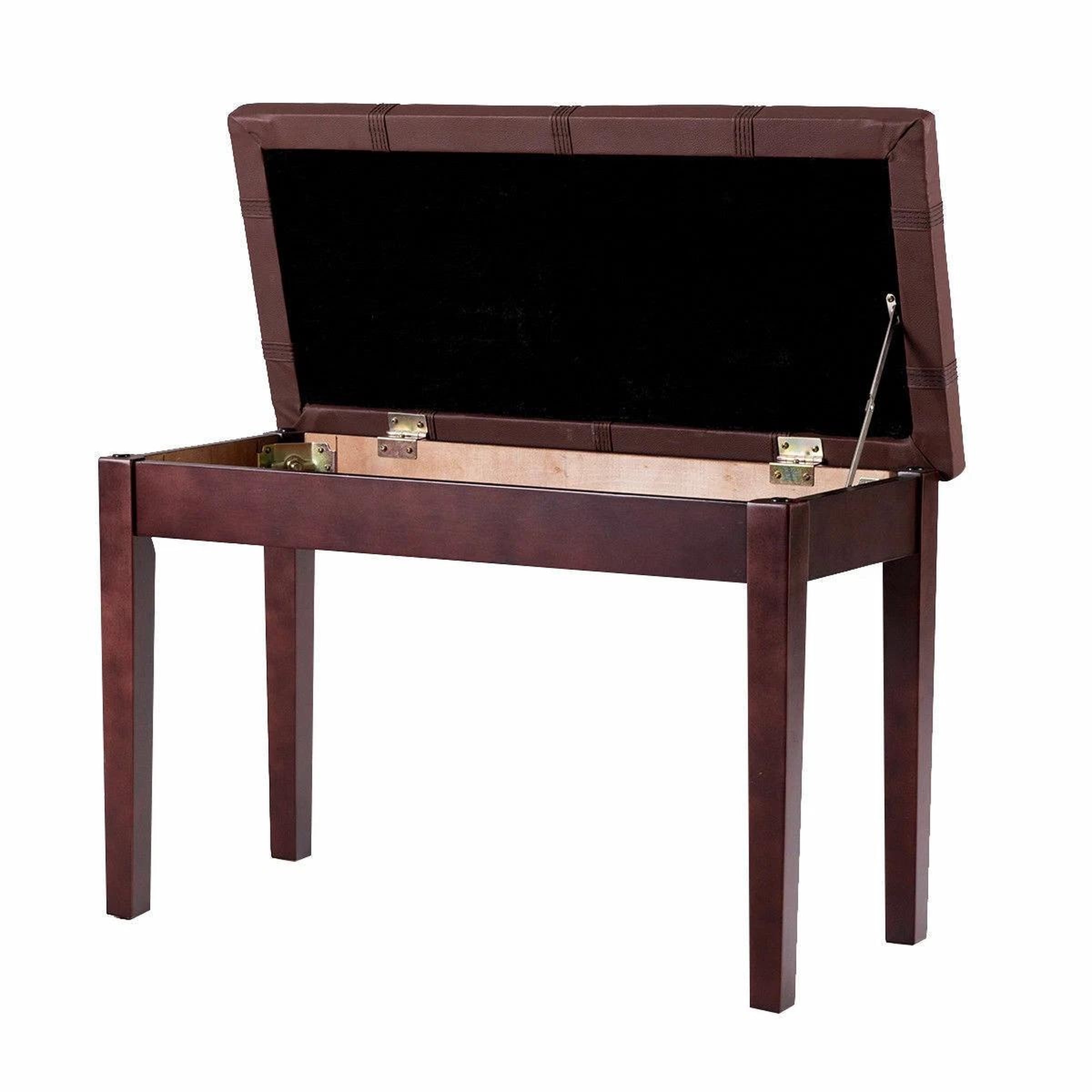 Solid Wood PU Leather Piano Bench Padded Double Duet Keyboard Seat Storage Brown