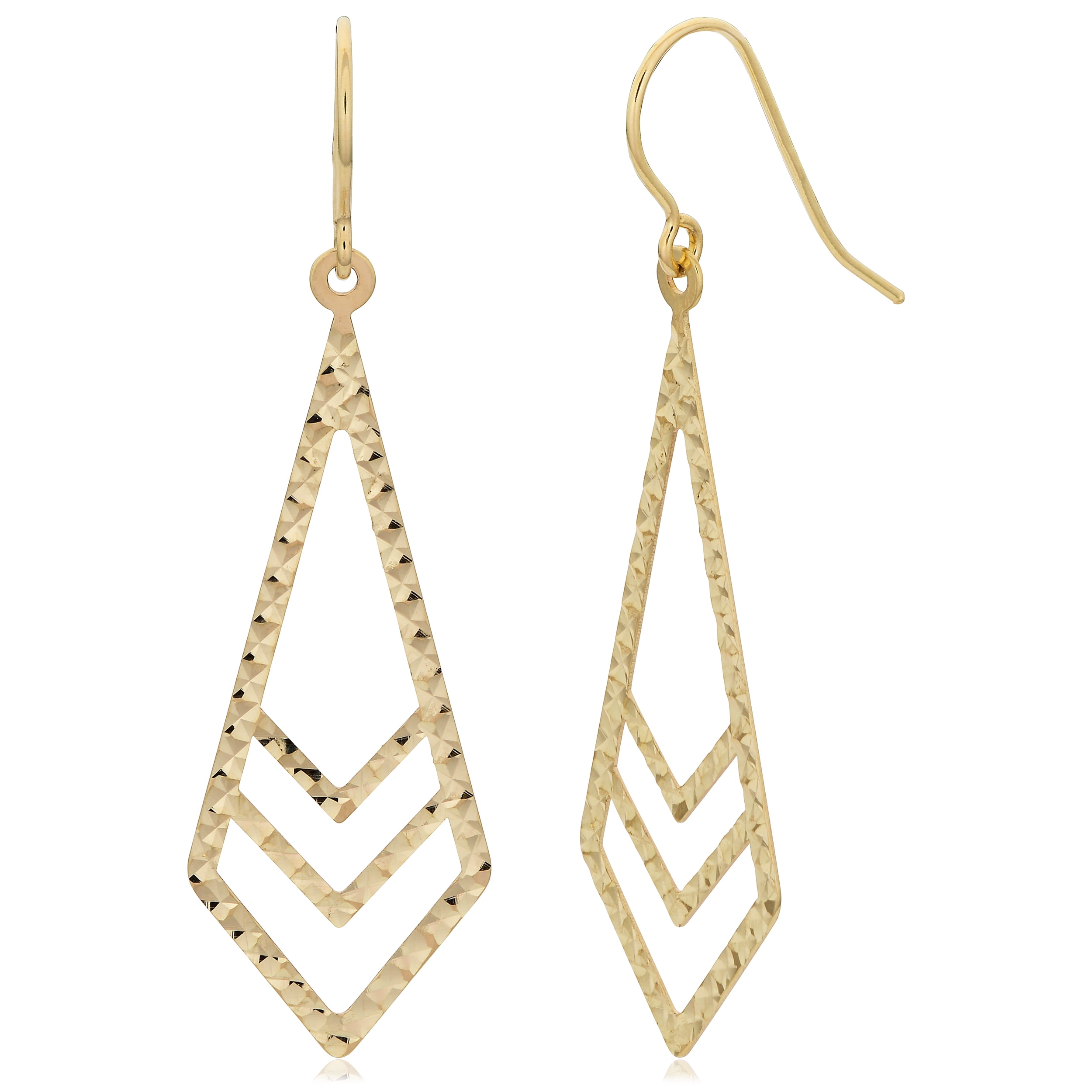KoolJewelry 10k Yellow Gold Diamond-cut Finished Inverted Kite Style Dangle Earrings