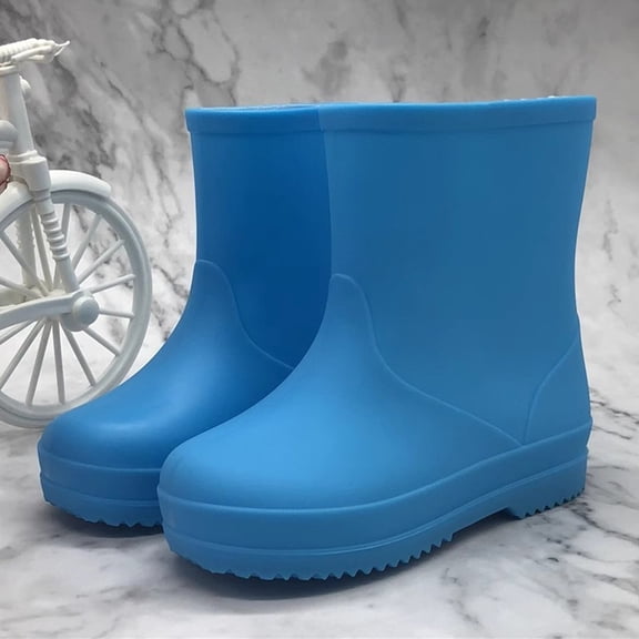 XIMIN Kid Girl's Thickened Sole Solid Color Anti-Slip Wading Boots Ankle Rain Boots Waterproof PVC Garden Boots Four-Season Fleece-Lined Water Shoes
