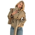 thumbnail image 6 of Women'S Cropped Trench Coat Double Breasted Short Jacket High Collar Fall Winter Coats Trendy Outfit with Belt Khaki M, 6 of 9