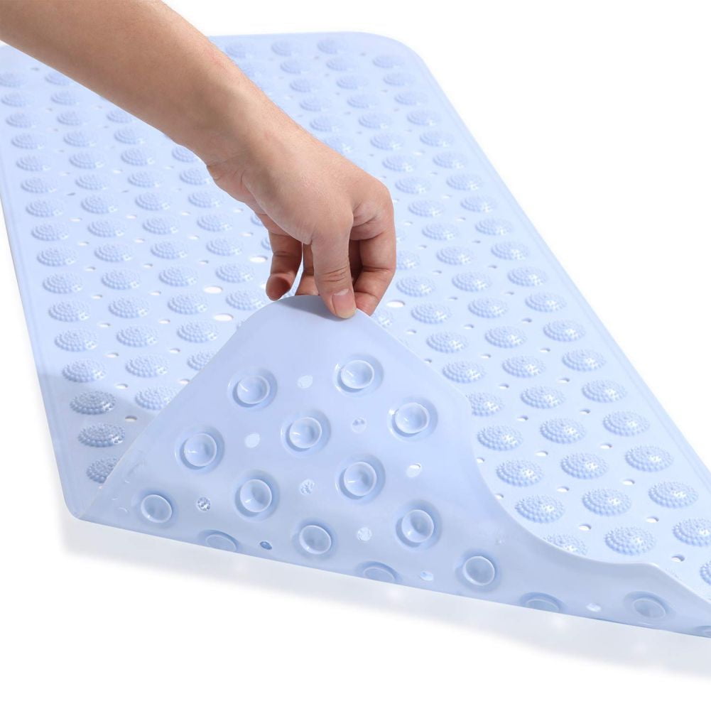Bison Large Bath Tub Mat Extra Long 40x16” Safe Non-Slip Bathtub and Shower Mats with Drain Holes & Suction Cups Machine Washable Bathroom Mats,White