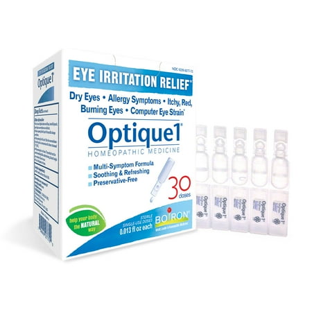 Boiron Optique 1 Eye Drops Eye Irritation Relief, Dry Eyes, Allergy Symptoms, Itchy, Red, Burning Eyes, Computer Eye Strain, 30 Single Liquid Doses