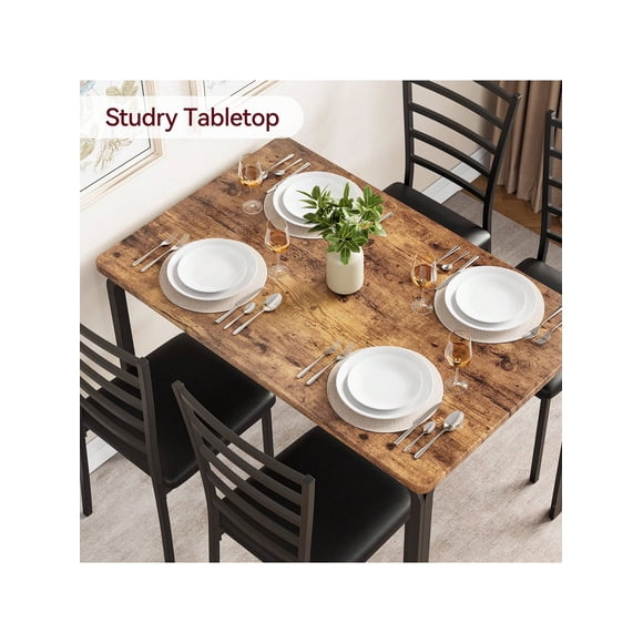 Qinaqin 4 Person 5 Piece cm de Profundidadining Mesa Set Moderno Metálico Frame Madera Tabletop Perfect para Pequeño Spaces Includes 1 y Chairs Kitchen Profundidadinette o Breakfast Nook